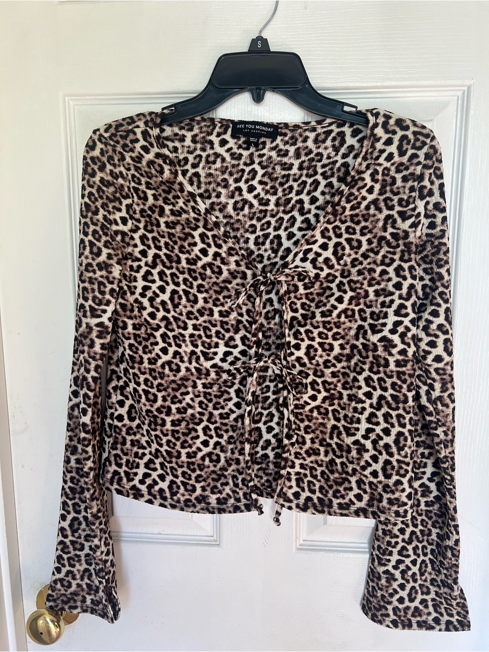 Leopard Print Tie-Front Long Sleeve
